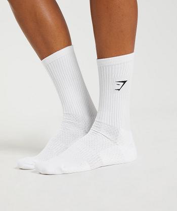 Calcetines Gymshark Premium Sharkhead Crew Single Hombre Blancas | CO 4134DFM